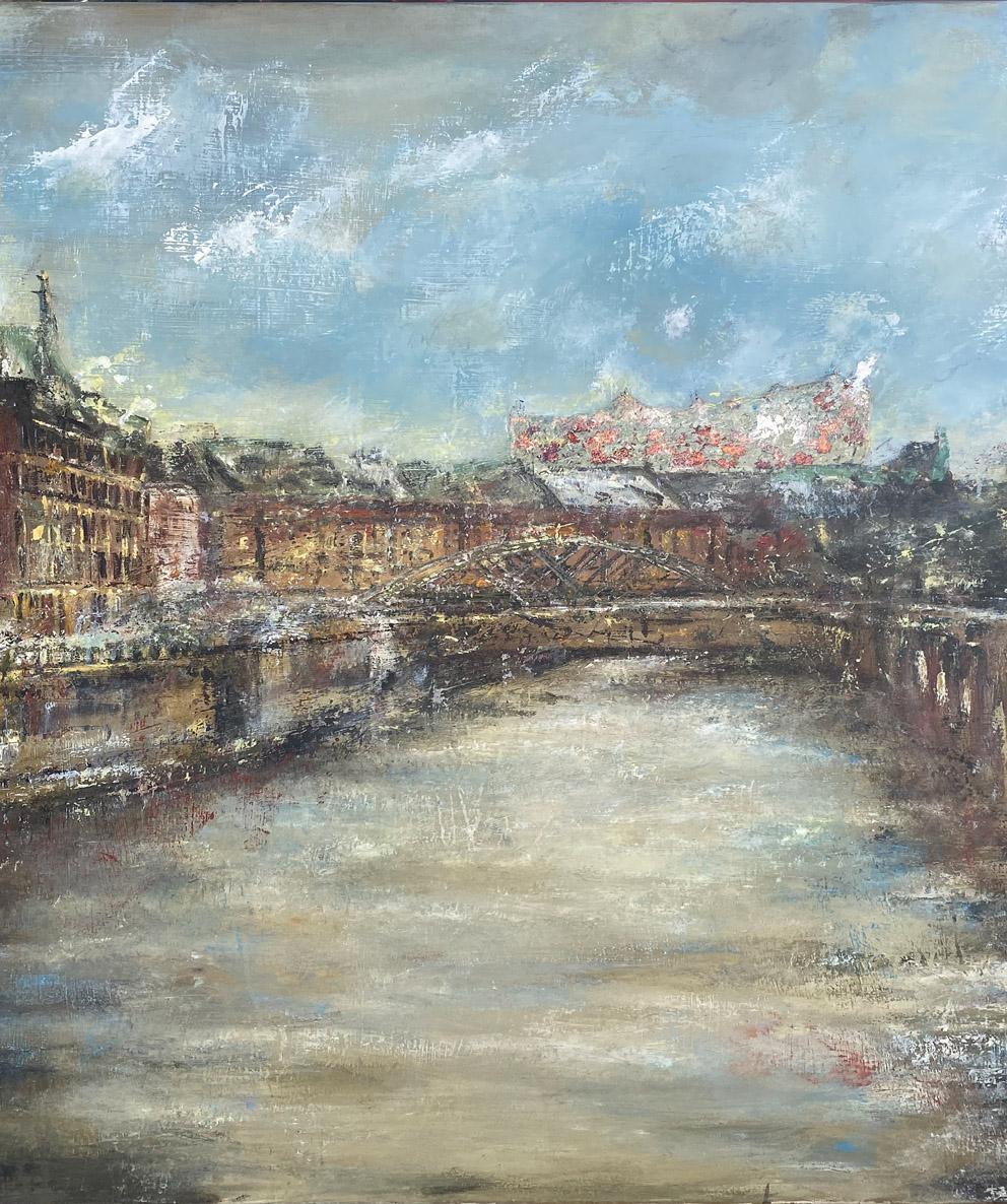 Gemälde, Öl und Mixed Media, Thema Speicherstadt Hamburg