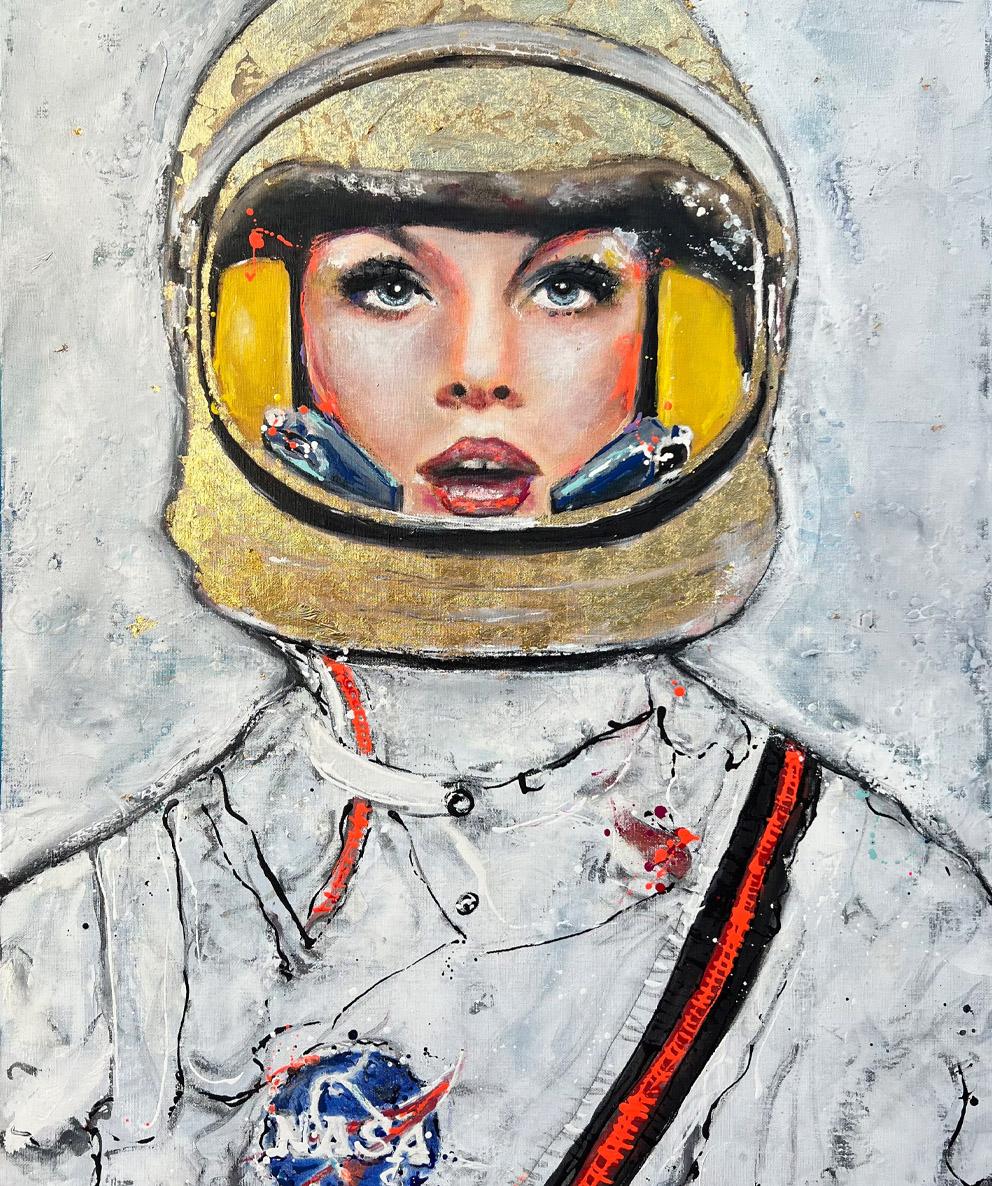 Portrait Astronautin Öl und Mischtechnik auf Leinwand